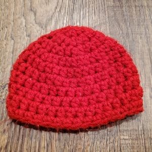 Handmade Red Crochet Winter Hat Beanie Baby Girl Christmas Holiday Cozy Newborn
